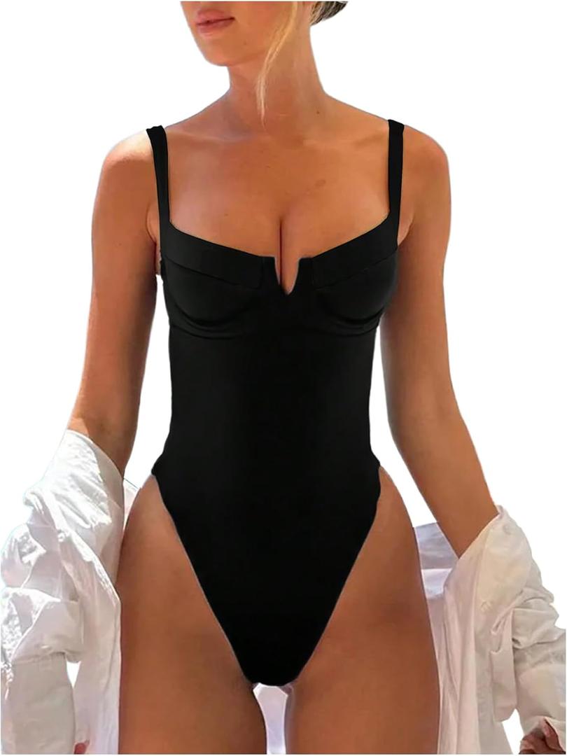 SOLY HUX Women's One Piece Bathing Suits High Cut Swimwear Push Up Bathing Suits Beach Vacation Clothes (M)