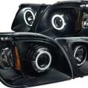 AnzoUSA 111170 Black Clear/Amber Projector Halo Headlight for Lexus LX470 - (Sold in Pairs)