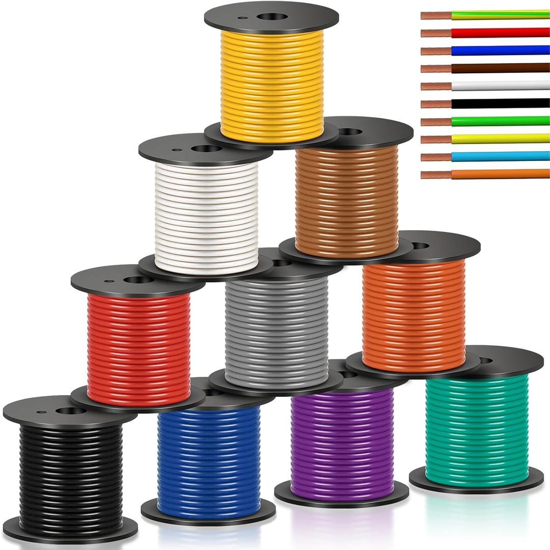 Gisafai 10 Pcs 14 Gauge Wire 50 ft Per Roll (500 ft Total) Automotive Primary Wire Spools Copper Clad Aluminum for 12v Automotive Harness Car Audio Video Wiring, 10 Color Combo