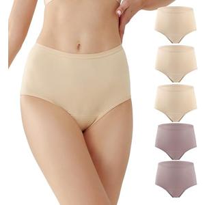 BATTEWA Incontinence Underwear for Women Washable, Leak Proof Underwear High Waist Cotton,Bladder Leakage 50ML (Beige-Blush, Large, 5 Pack)