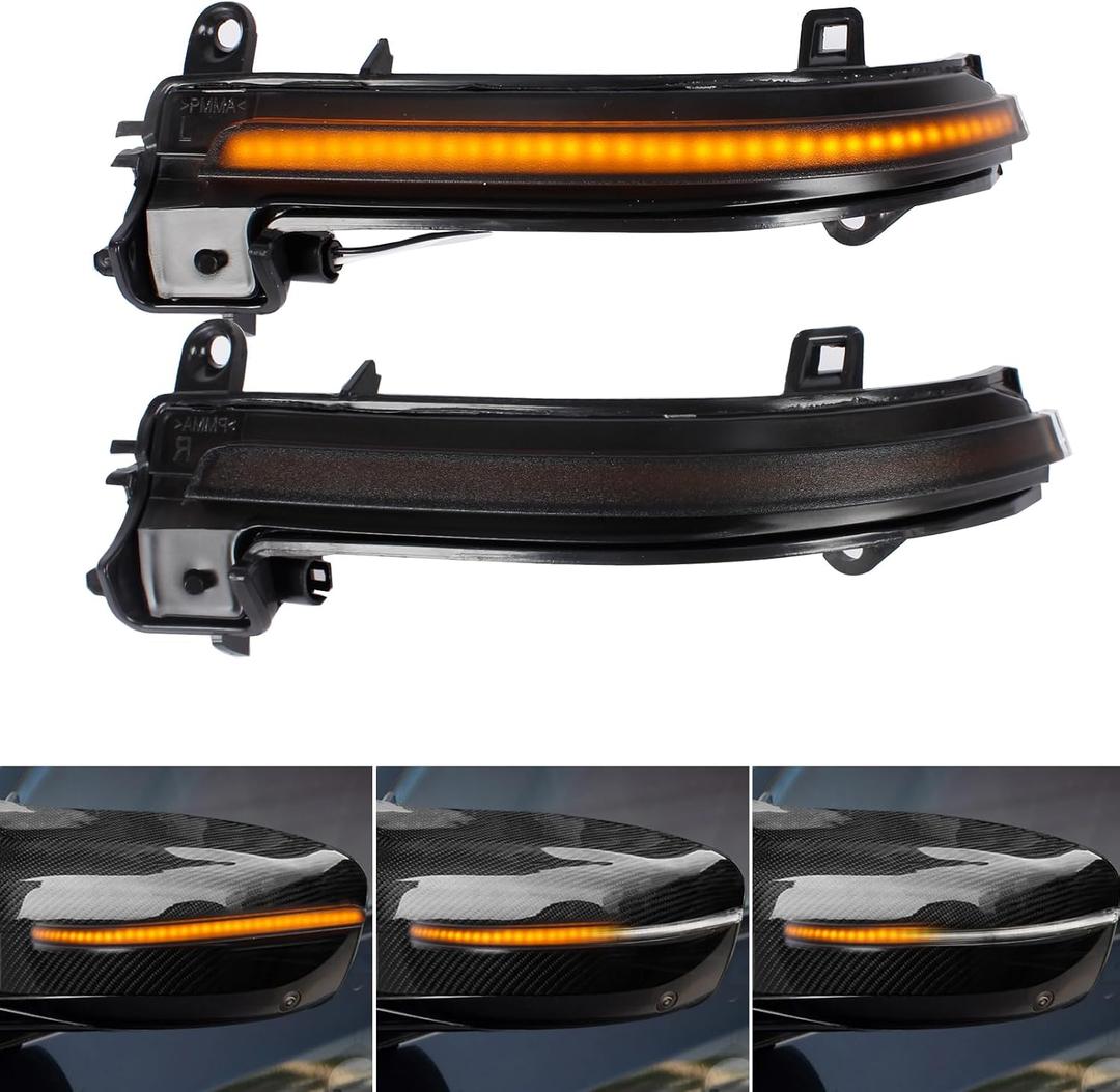 [2pcs] Side Mirror Sequential Turn Signal Lights for BMW 1 2 3 4 Series F20 F21 F22 F30 F31 F35 F80 F32 F33 F36 F82 X1 i3 Assemely-Smoked Lens