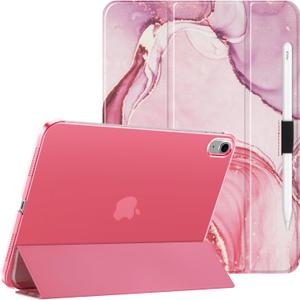 HGWALP Clear Case for iPad (A16) 11th Generation 11 Inch (2025),iPad 10th Generation 10.9" (2022),Stand Cover with Hard Translucent Back, Support Touch ID, Auto Wake/Sleep&Stylus Holder-(Marble Pink)