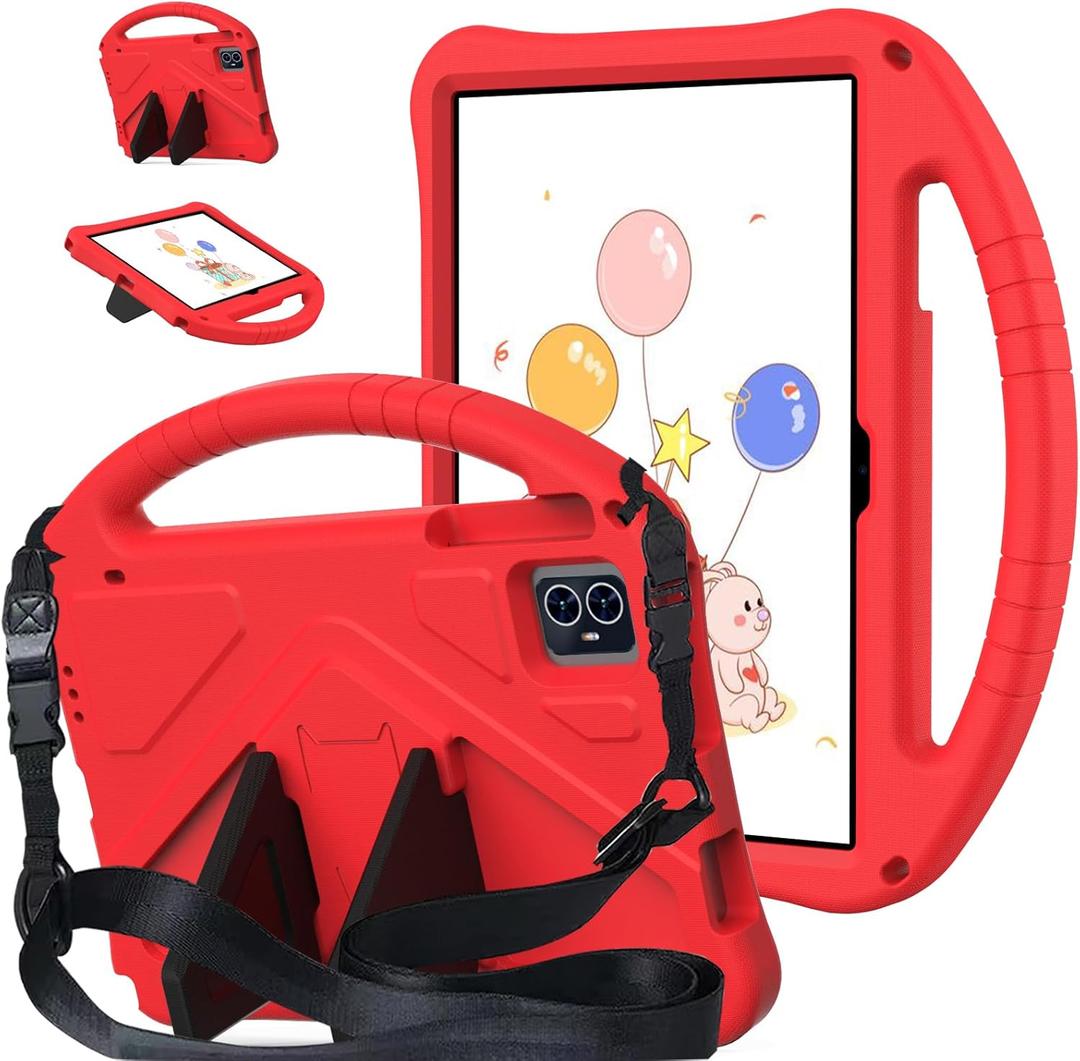 For Revvl Tab 2 Case 2025, Kids EVA Cover with Strap Handle Stand, for Tmobile Revvl Tab 2 Case 10.1'', Red