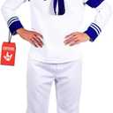 fun shack Mens Sailor Costume, Adult Sailor Halloween Outfit, Nautical Costume for Men, Maritime Dress Up (Large, White)