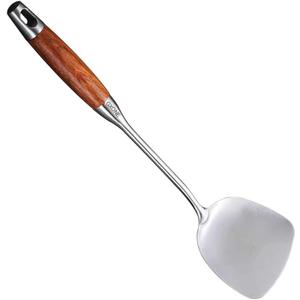 Chinese Wok Spatula, 304 Stainless Steel Spatula with Heat Resistant Wooden Handle Wok Utensils,Silver/15.7Inch