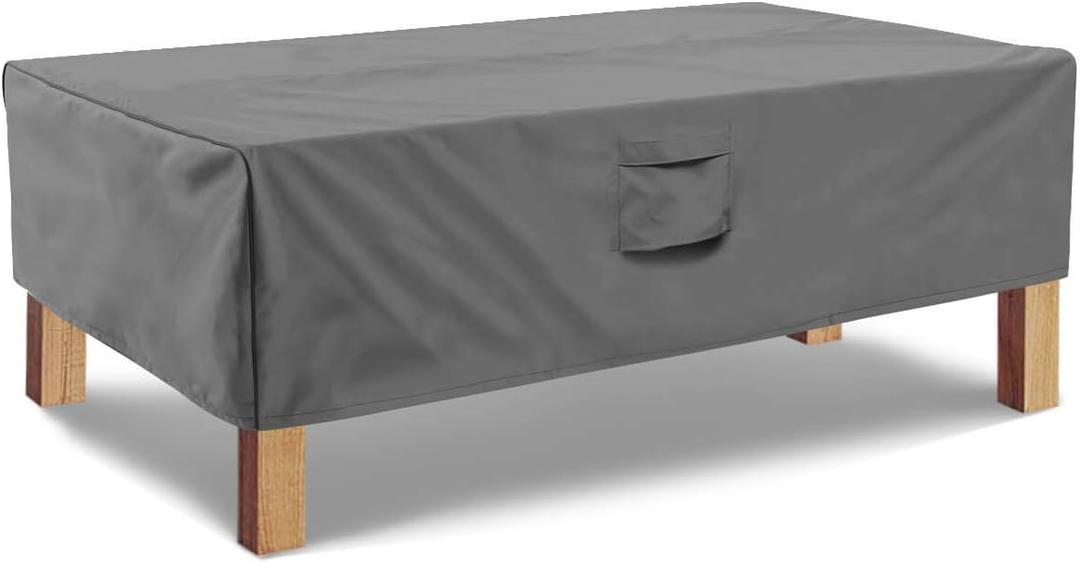 Vailge Rectangular Coffee Table Cover - Outdoor Lawn Patio Furniture Covers with Padded Handles and Durable Hem Cord - Heavy Duty and Waterproof, Fits Large Rectangular Coffee Table (Grey)