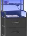 HOOBRO Tall Nightstand with Charging Station, LED Bedside Table with 3 Fabric Drawers and Open Shelves, USB-A, Type-C, 2 AC Outlets, Modern End Table for Bedroom, Black BB206UDBZ01