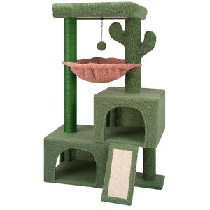 AIWIKIDE 37.4" Cactus Cat Tree Tower with Twin Cat Condos for Indoor Cats, AllinOne Activity Center with Cat Scratching Post Cozy Sleeping Perch Hammock and Toy Balls,Green