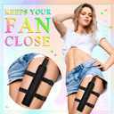 Geelin 2 Set Pink Green Large Folding Fan with Holster for Line Dancing Rave Clack Handheld Fan Holder Sleeves with Waist Belt Rave Accessories for Party Dance Disco Queues Holiday Party