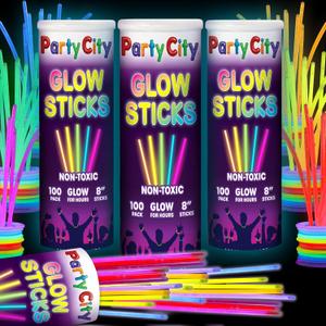 Party City 300 Glow Sticks Bulk Party Pack 8 Neon Glow in the Dark Party Supplies, Glowsticks with Connectors Bracelets & Necklaces, Light Up Favors for Kids, Adults, Birthdays, Parties, Decorations