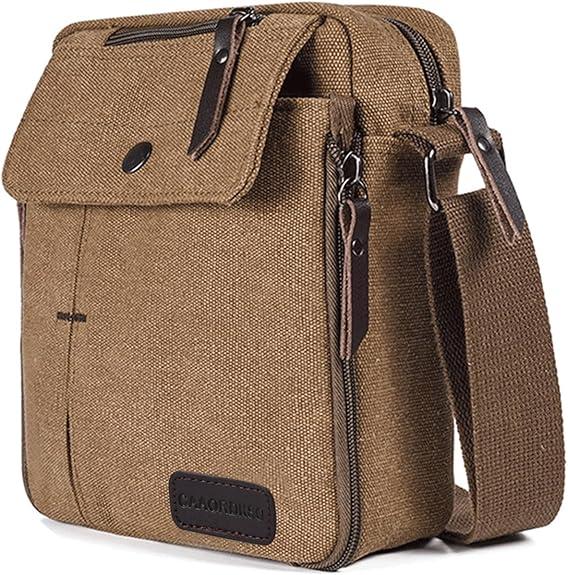 CAAORDKSO Canvas Messenger bag for Men Women, Vintage Crossbody Bag Small Shoulder Bag Travel Bag, Multi-pocket Purse (Coffee)