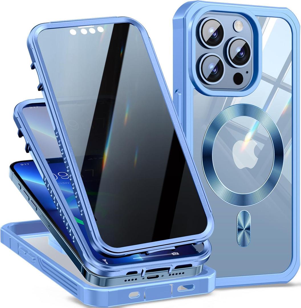 [CD Loop+Privacy Screen Protector]Magnetic Case for iPhone 13 Pro Max,[Military Grade Drop Protection]Anti-peep Privacy Screen Double Sided Compatible with MagSafe Case for iPhone 13 Pro Max (Blue)