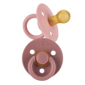 Itzy Ritzy Natural Rubber Pacifiers,  Natural Rubber Newborn Pacifiers with Cherry-Shaped Nipple & Large Air Holes for Added Safety; 2 Pcs in Blossom & Rosewood, Ages 0-6 Months