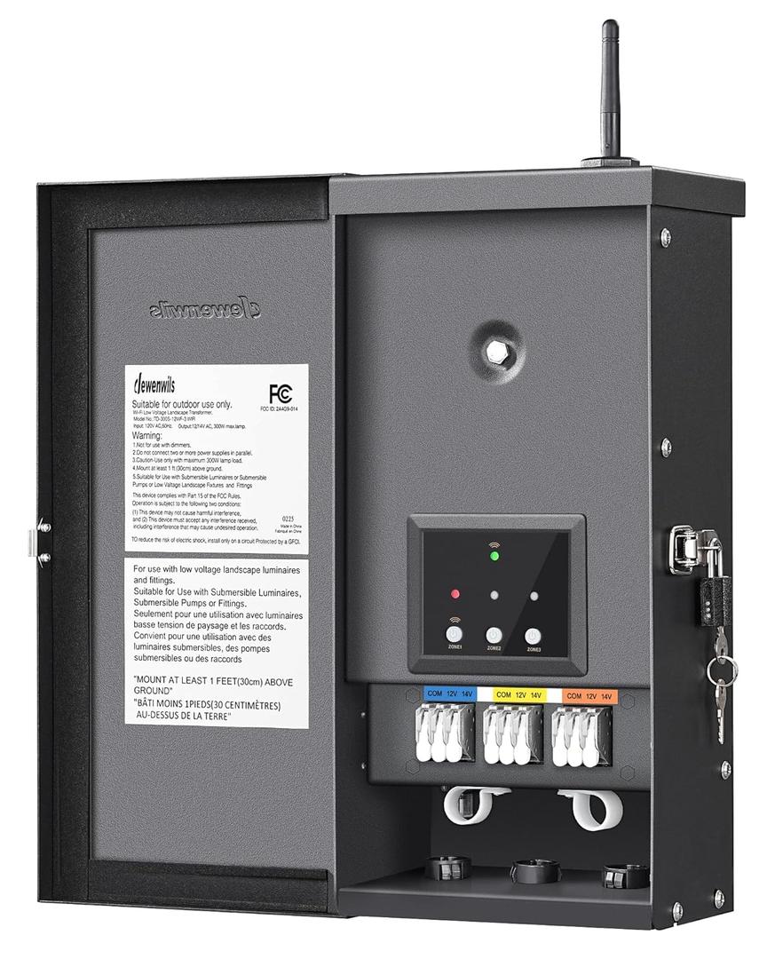 DEWENWILS 300W Low Voltage Landscape Transformer WiFi with 3 Zones, Outdoor Smart Low Voltage Transformer, 120V AC to 12/14V AC, Compatible with Alexa & Google Assistant, for Landscape Lighting