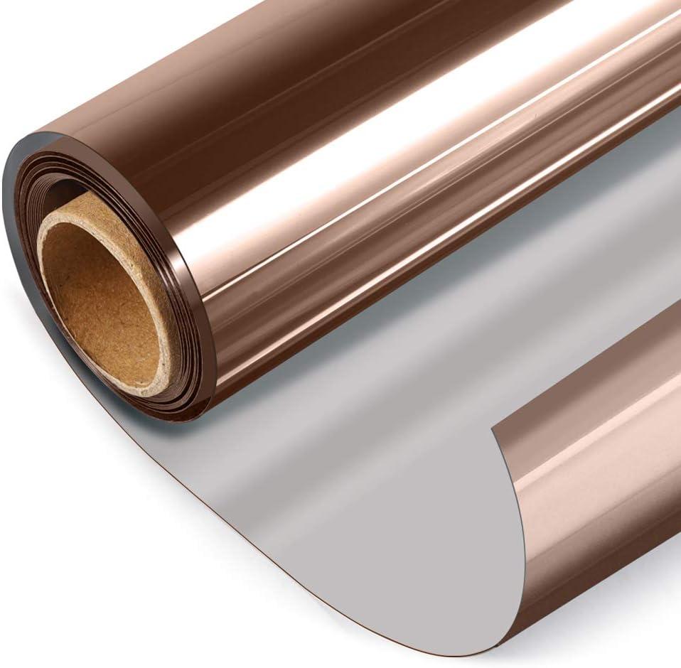 HIDBEA One Way Mirror Window Film, Daytime Privacy Sun Blocking Reflective Window Film Static Cling Heat Control Window Tinting Film for Home and Office, Brown Silver, 35.4 x 196.8 Inch