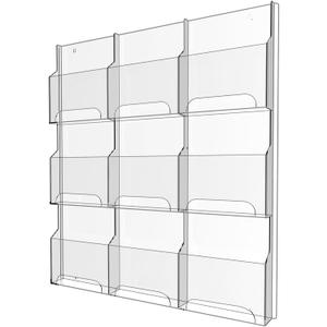 Acrylic Brochure Pamphlet Holder, 9 Magazine Holders, Clear Brochure Display Stand Wall Mount, Trifold Flyer Rack, Literature Storage Rack for Home, Offices, Waiting Room