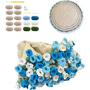Crochet Flowers Rose Bouquet Blanket- DIY Crochet Flower Bouquet Kit[Need to Weave by Yourself] - Handmade Rose Blanket,for Home Decor100*100CM (Blue)