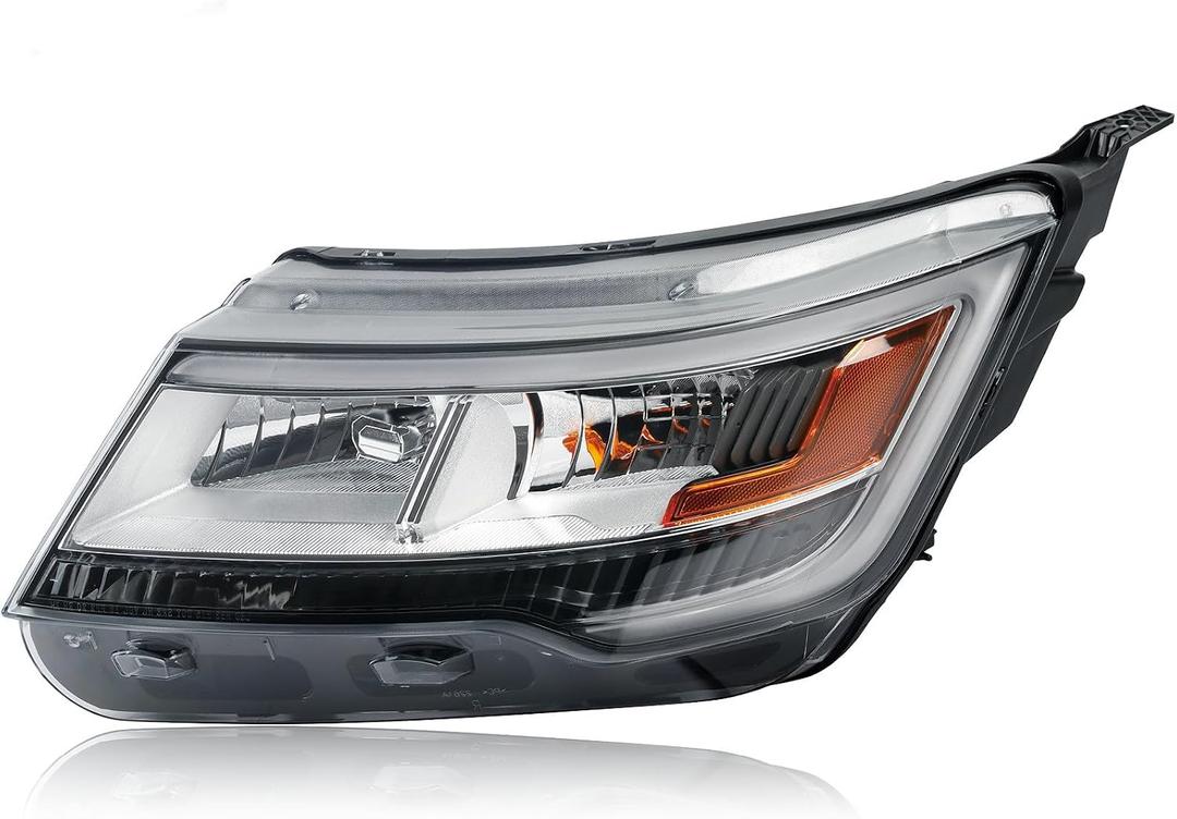 Chrome Bezel LED Headlights Compatible with 2016-2019 Ford Explorer | w/DRL Halogen Model Headlamp Front Light Assembly W/O LED control module With bulb Left Driver Side FO2518130