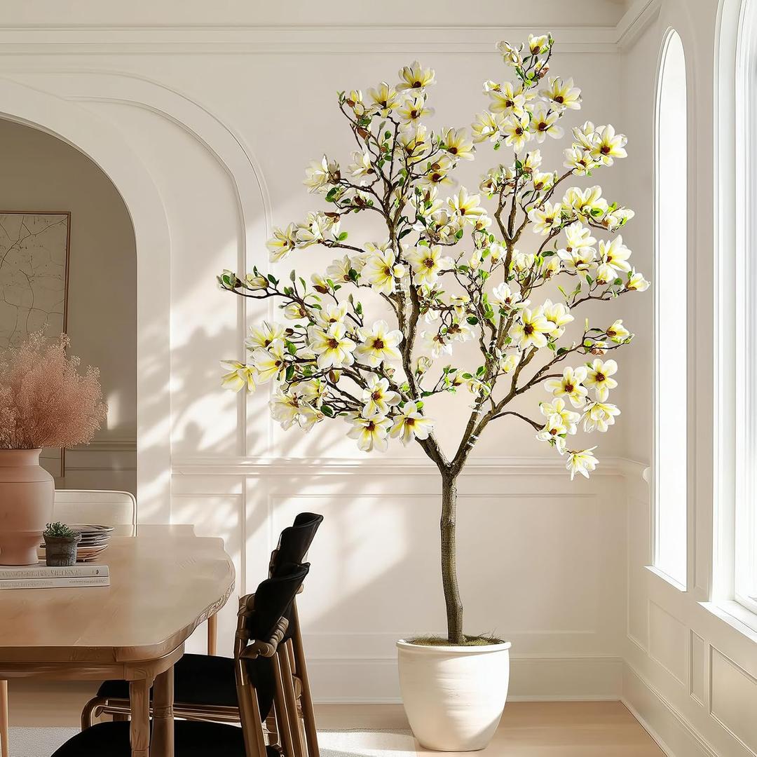 Artificial Trees Cherry Blossom Tall Fake Magnolia Flower Tree Floor plantas Indoor Outdoor Realistic for Home Living Room Office Porch Outside Patio arboles para decoracion Housewarming Gift