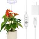 Grow Light for Indoor Plants, Full Spectrum 48LEDs Small Grow Light, Plant Light Super Bright with 4/8/12/18H Auto Timer, Dimmable, Adjustable Height 7"-17", Halo 3.5", Power Cord 78", Plug Included