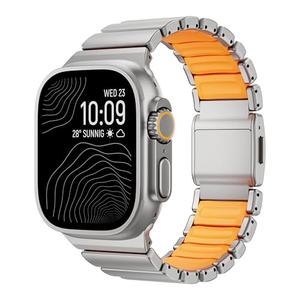 Luxury Titanium Silicone Dual-Layer Link Bands Compatible with Apple Watch Band Ultra 3/2/1 49mm 46mm 45mm 44mm 42mm, Men Women Magnetic Clasp Metal Bracelet for iWatch Series 11 10 9 8 7 6 5 4 SE (Titanium-Orange, 49mm/46mm/45mm/44mm/42mm(Series 3))