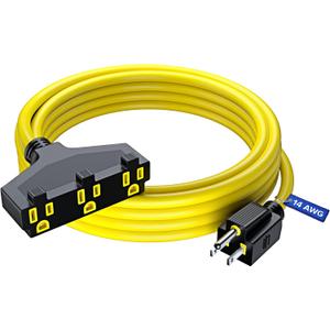 Extension Cord 25 Feet, SJTW Extension Cord with Multiple Outlets, 14 Gauge (Yellow) ETL Listed