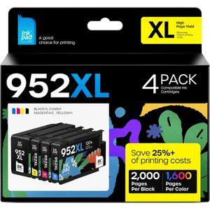 952XL Compatible Ink Cartridge Combo Pack Replacement for 952 XL, Use with Officejet Pro 7740 8210 8710 8720 8740 8715 7720 8725 8730 (B/C/M/Y-4 Pack)