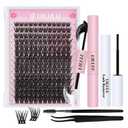 UILULU DIY Lash Extension Kit 168 Count Individual Lash Clusters D Curl Clusters Lashes, Lashes Kit with Lash Bond & Seal, Lash Remover, Lash Tweezers, and Lash Brush D Curl-0.07-8-18MM (U03 Lash Kit)