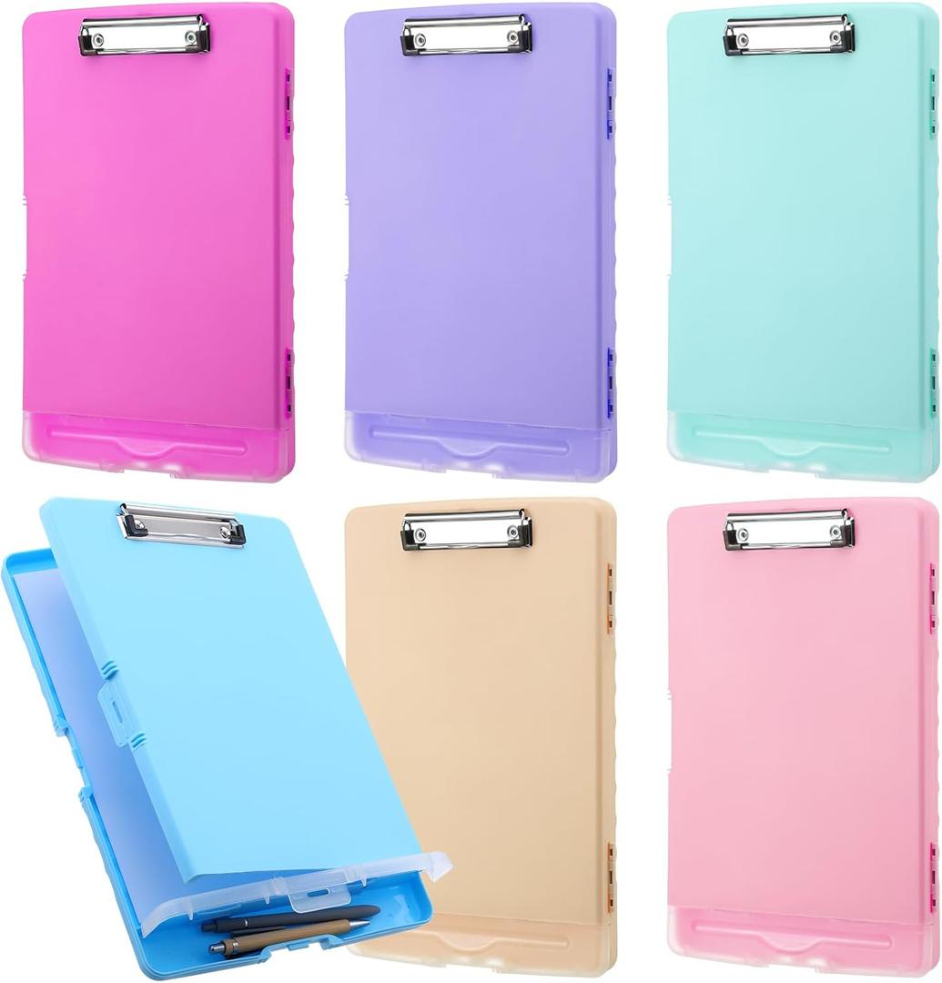 6 Pcs Plastic Clipboard with Storage, Colored A4 Nursing Heavy Duty Clip Board Folder, Waterproof Clipboard Case Box with Pen Holder Side-Opening Nursing Clip Board for Office, Hospital Nurse, Lawyer