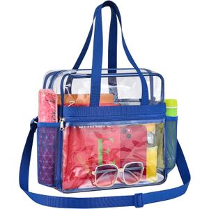 Paxiland Clear Bag for Stadium Events 12x6x12, Clear Tote Bag with Reinforced Strap, Transparent Bag for Sports Concert (Blue)