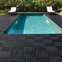 Acacia Wood Flooring Interlocking Deck Tiles for Patio Decor 9 Pcs 12 Slats VR Black - Waterproof Indoor & Outdoor Decor - Balcony Garden Decking Tile (12.2 * 12.2 * 0.7 inches)