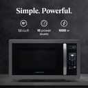 Farberware 1.1 Cu. Ft. Countertop Microwave Oven 1000 Watts Power, Auto Cook Settings, Defrost, Easy Clean and Child Safety Lock - Stainless and Black