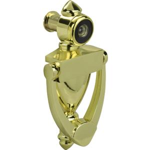Nuk3y Door Knocker & Viewer, 9/16 in. Bore, 220-Degree View Angle (5-1/2" Height, Polished Brass)