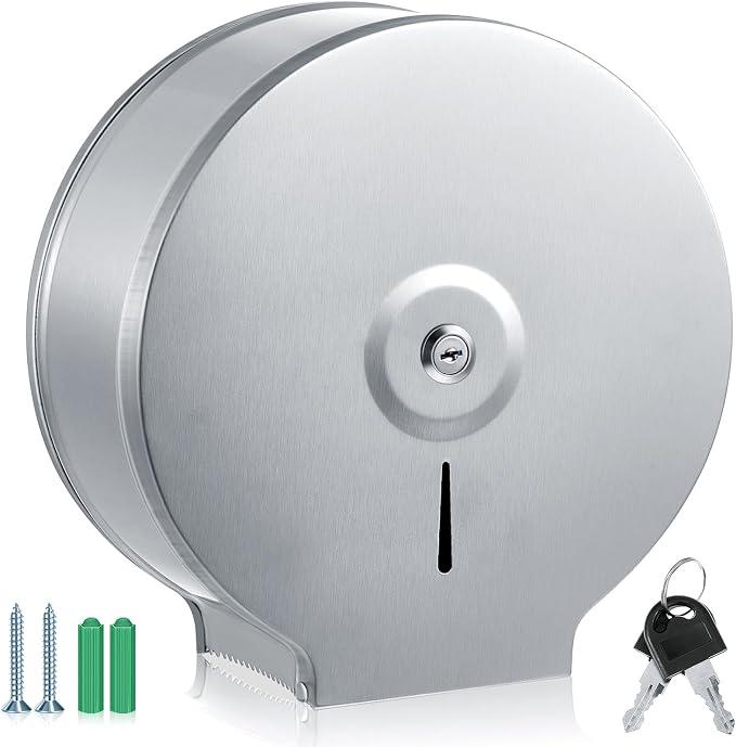 1 Pack Mifoci Industrial Toilet Paper Holder Commercial Roll Dispenser Wall Mount Stainless Steel Jumbo Tissue Dispenser Fits 9 Roll Toilet Paper for Office Home Public Places (Silver)