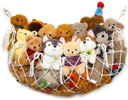 YKBU Stuffy Animal Net for Stuffed Animals Storage Hammock Macrame Stuffed Animal Toy Display Plush Toy Holder Wall Hanging Net for Stuffed Animal Display (Cream,49" W)
