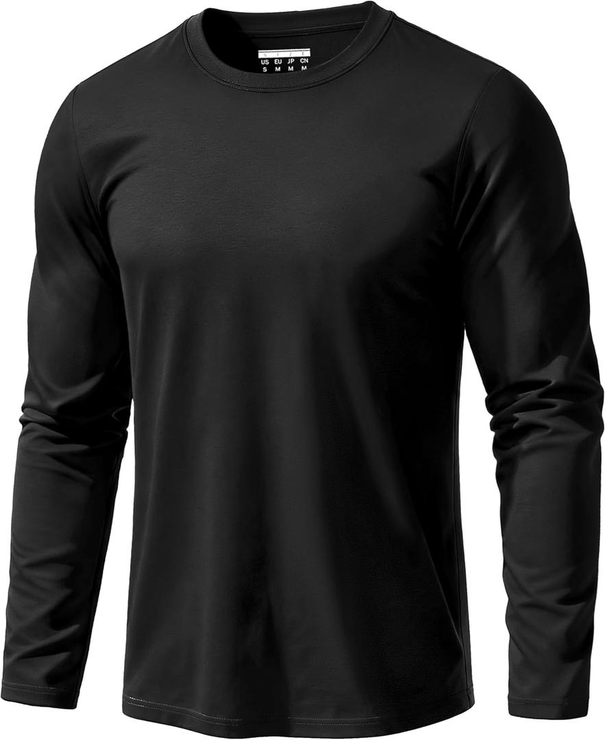 EKLENTSON Men's Cotton Crewneck T-Shirts Long Sleeve Plain Tee Moisture Wicking Casual Tshirts Solid Color (Medium, Black)
