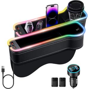 LED Car Seat Gap Filler Organizer Car Gap Filler with 10 Light Music Rhythm Modes USB and Type-C Charger Fit for iPhone Android (2 Pack) (YJXR-01-CL)