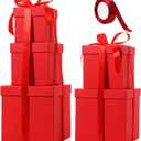 Cholemy 5 Pcs Square Nesting Boxes Decorative Gift Boxes with Lid and Ribbon Assorted Sizes Wrap for St. Patrick's Day, Carnival, Anniversary, Birthday, Bridal Shower Party Gifts(Bright Red)