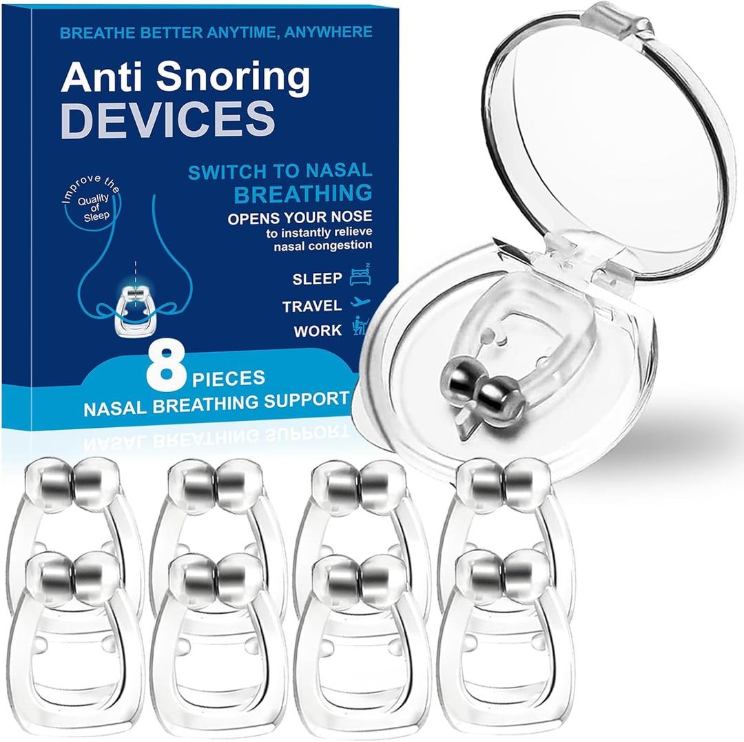 Nasal Dilators for Sleeping,Anti Nose Clip to Ensure Deep Sleep, Snoring Nose Clip Nose Magnet for Breathing Strip, Effective Anti Snoring Devices(White & 8PCS)
