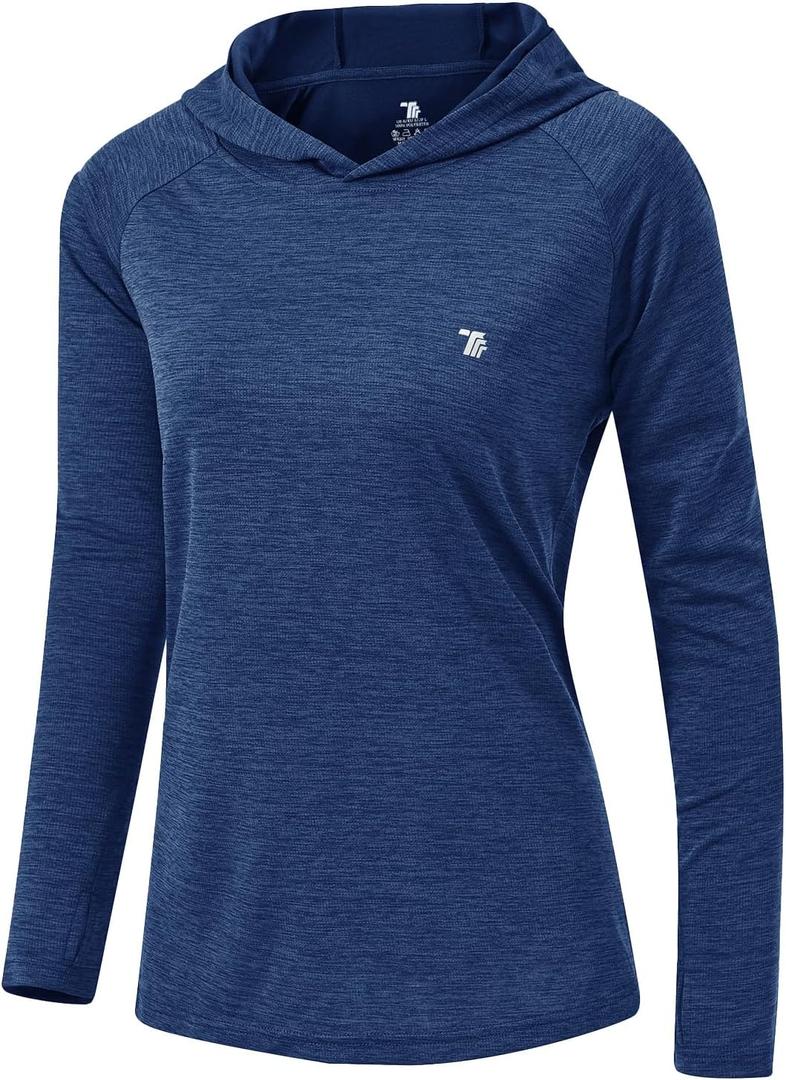TBMPOY Womens UPF 50+ Sun Protection Hoodie Shirt Long Sleeve Fishing Hiking Outdoor UV Shirt Lightweight Navy XXL