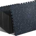 SUPERJARE 0.4'' Thick 24 Pcs 96 Sq Ft Rubber Top Exercise Equipment Mats, High Density EVA Foam Mats with Rubber Top, Interlocking Gym Flooring for Home Gym, Protective Workout Mat, Black/Blue