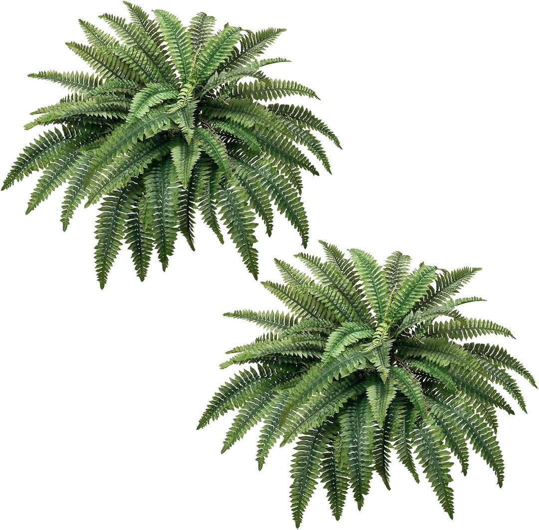 CQURE Artificial Boston Ferns for Outdoors, 42 Inch Large Fake Fern Plant with 48 Fronds, Set of 2 Realistic Artificial Fern Bushes for Indoor Outdoor Garden, Porch, Patio Decor