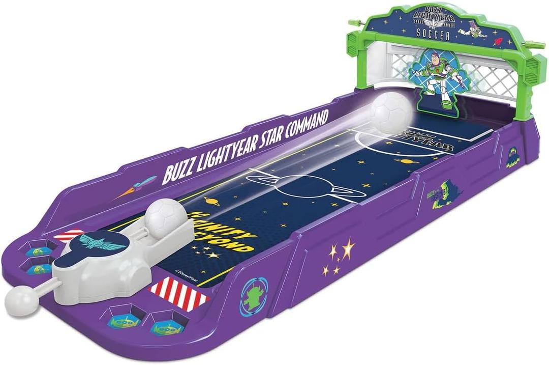 Disney Pixar Toy Story Wooden Tabletop Air Hockey Game, 2-Player, Ages 4+ | Built-In Airflow Creates Real Arcade-Style Play, Includes 2 Pushers, Puck and Score Counters, Requires 3 AA Batteries