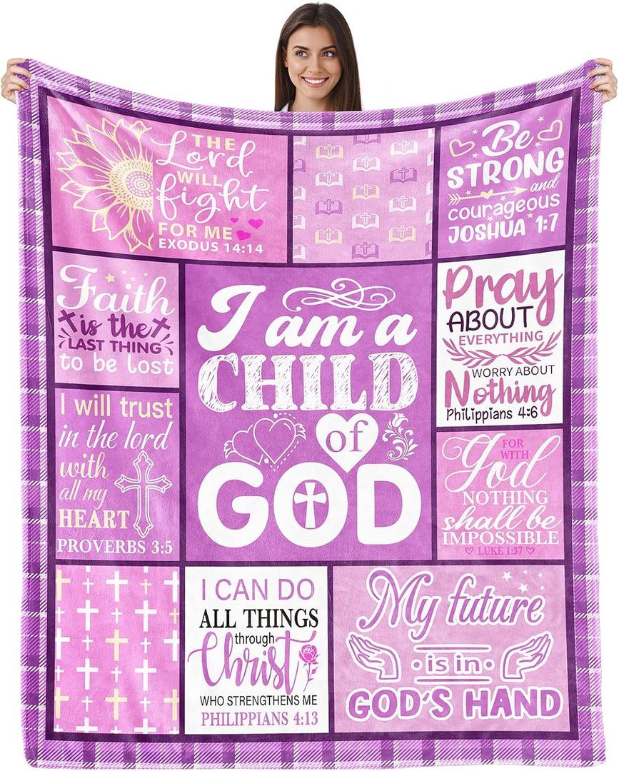 Kesidilo Christian Gifts for Women, I Am a Child of God Blankets 60"x50", Christmas Inspirational Catholic Religious Gift, Baptism Confirmation Gifts for Girls
