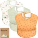 KeaBabies 3-Pack Waterproof Baby Bibs for Eating - Lightweight Toddler Feeding Bibs with Large Food Catcher, Mess Proof, Food-Grade Baby Eating Essentials, Easy to Put On & Clean (Wilderness)