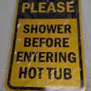 SmartSign 18 x 12 inch Please Shower Before Entering Hot Tub Sign, 2mm Thick Aluminum Composite, Pre-Drilled Holes, Made in USA, Black and Yellow