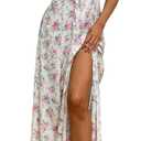 KUTUMAI Women Summer Puff Sleeve Off Shoulder Floral Flowy Long Maxi Dress (XS)