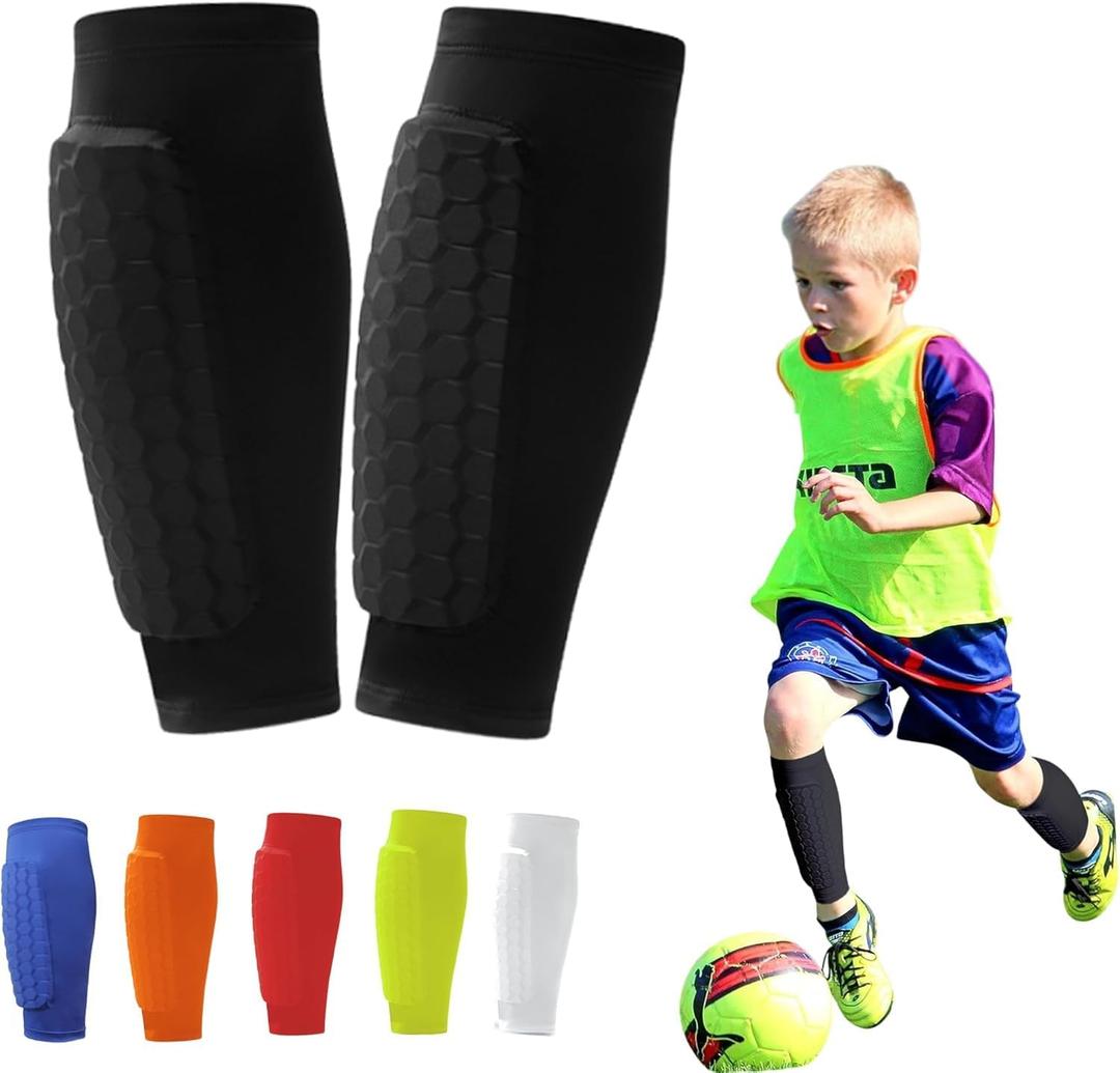 Soccer Shin Guards Pads for Youth Adult, Shin Defender Shin Guards Kids, Calf Compression Sleeve with Honeycomb Pads, Protective Soccer Shin Pads Gear for Boys, Girls (X-Small, Black)