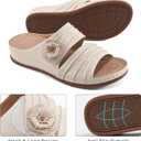 HARENCE Sandals for Women Wedge Slides: Comfortable Summer Beach Platform Shoes with Flowers Dressy Memory Foam Slip On Slide Sandals (7, Beige)