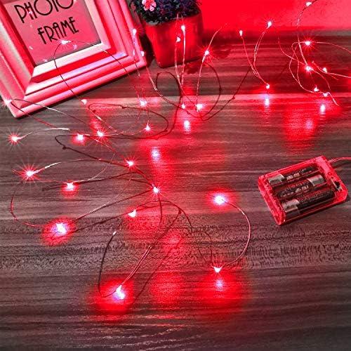 Ariceleo Led Fairy Lights Battery Operated, 2 Packs Mini Battery Powered Copper Wire Starry Fairy Lights for Bedroom, Christmas, Parties, Wedding, Centerpiece, Decoration (5m/16ft Red)